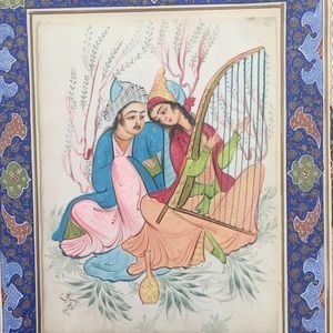 Antique Early Safavid painting with frame.